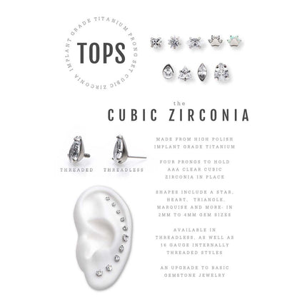 Invictus Titanium Threadless with 4-Prong Set CZ Heart Shape Top