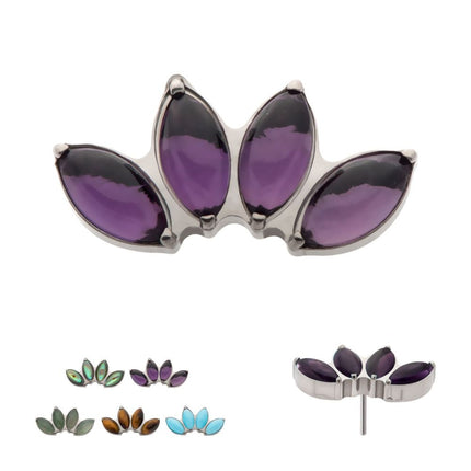 Invictus Titanium Threadless with Prong Set 4-Cluster Marquise Stones Fan Shape Top