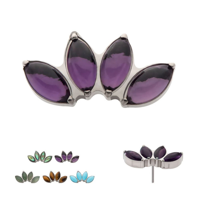 Invictus Titanium Threadless with Prong Set 4-Cluster Marquise Stones Fan Shape Top