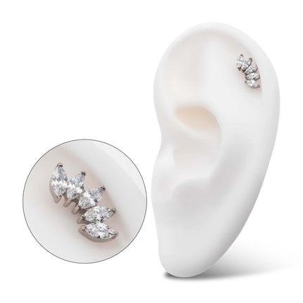 Invictus Titanium Threadless with Prong Set Marquise CZ 5-Cluster Top