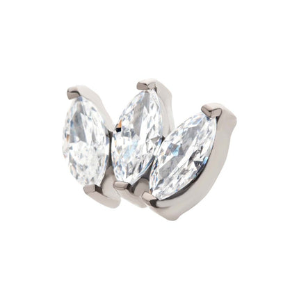 Invictus Titanium Threadless with Prong Set Marquise CZ 3-Cluster Top