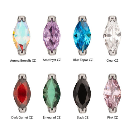 Invictus Titanium Threadless Double V-Prong 3mm Marquise Gem Top