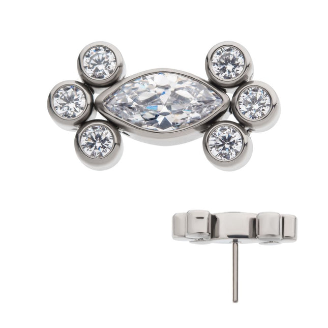 Invictus Titanium Threadless with Clustered Bezel Set Marquise & Round CZ Top