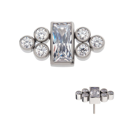Invictus Titanium Threadless Bezel Baguette & Round CZ 7-Cluster Top