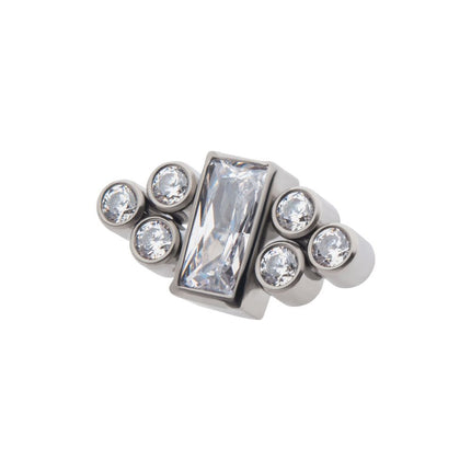 Invictus Titanium Threadless Bezel Baguette & Round CZ 7-Cluster Top