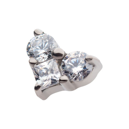 Invictus Titanium Threadless with Prong Set Round & Princess Gem 3-Cluster Heart Shape Top