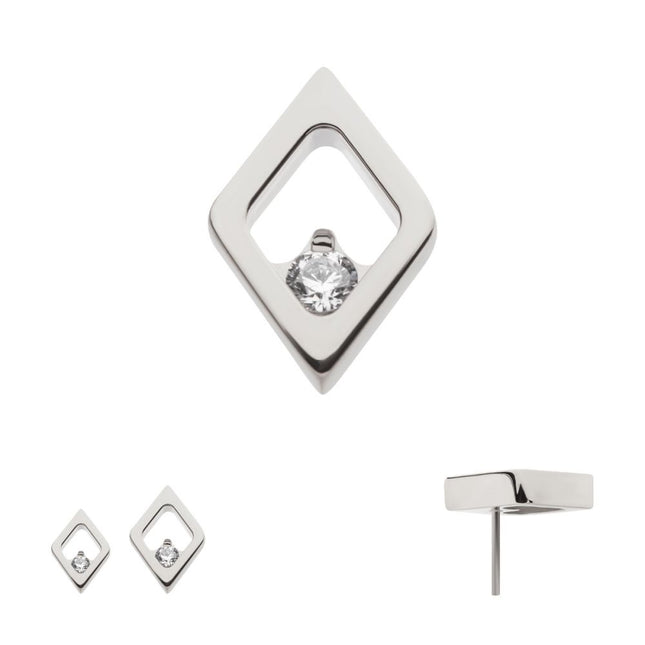 Invictus Titanium Threadless Rhombus Shape with Clear CZ Top