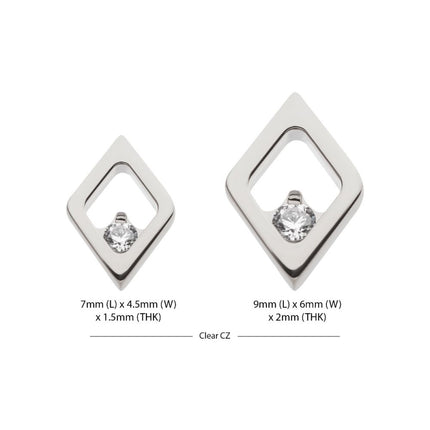 Invictus Titanium Threadless Rhombus Shape with Clear CZ Top