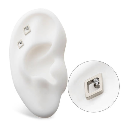 Invictus Titanium Threadless Rhombus Shape with Clear CZ Top