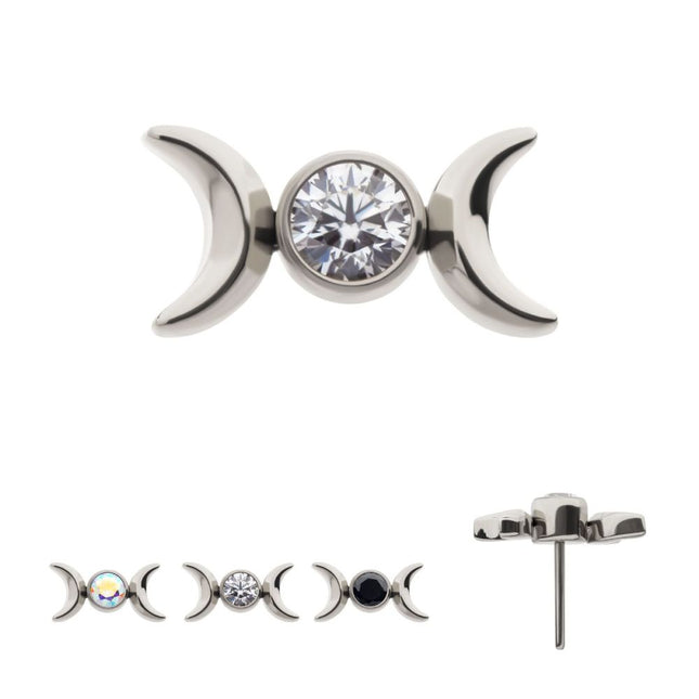 Invictus Titanium Threadless Bezel Set Round Gem Triple Moon Phase Top