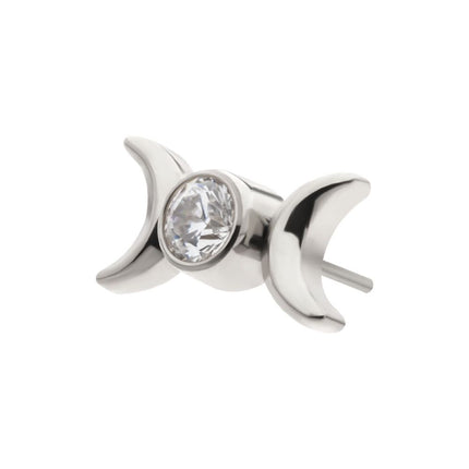 Invictus Titanium Threadless Bezel Set Round Gem Triple Moon Phase Top