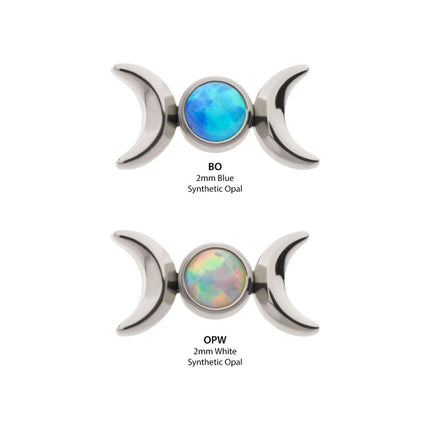 Invictus Titanium Threadless Bezel Set Round Opal Triple Moon Phase Top