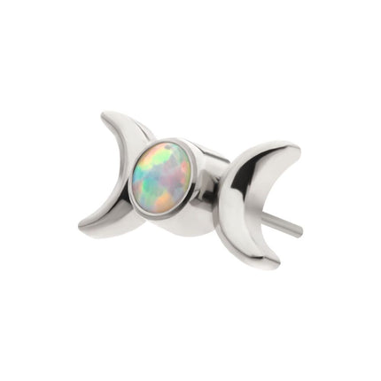 Invictus Titanium Threadless Bezel Set Round Opal Triple Moon Phase Top