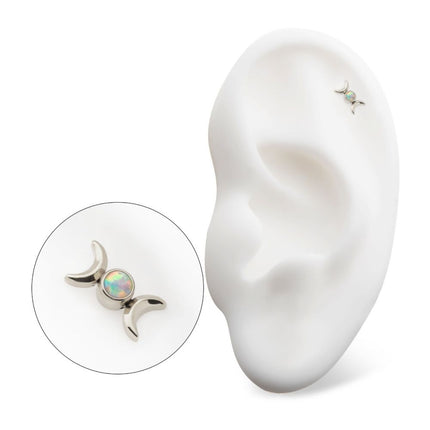 Invictus Titanium Threadless Bezel Set Round Opal Triple Moon Phase Top