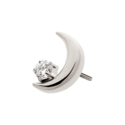 Invictus Titanium Threadless Crescent Moon with Prong Set CZ Top
