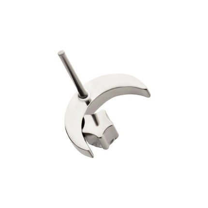 Invictus Titanium Threadless Crescent Moon with Prong Set CZ Top