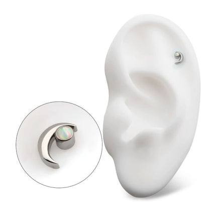Invictus Titanium Threadless Crescent Moon with Bezel Set Opal Top