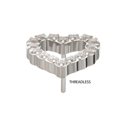 Invictus Titanium Threadless Pave Set Gem Hollow Heart Top