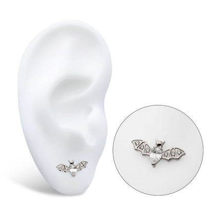 Invictus Titanium Threadless with Round & Teardrop CZ Flying Bat Top