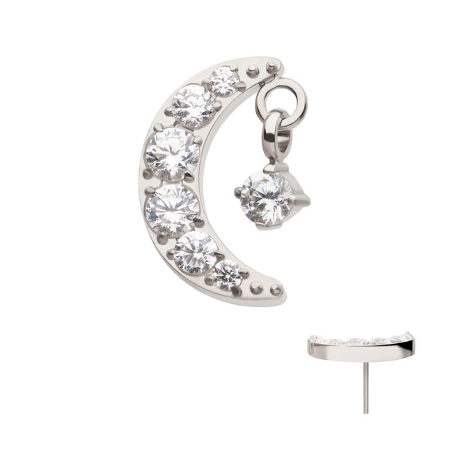 Invictus Titanium Threadless Crescent Moon CZ Top with Dangle Pronged Round CZ