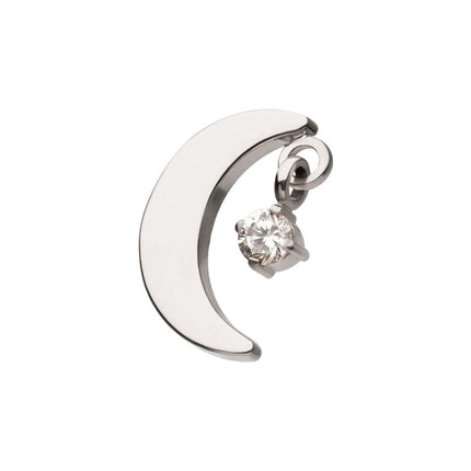 Invictus Titanium Threadless Crescent Moon Top with Dangle Pronged Round CZ
