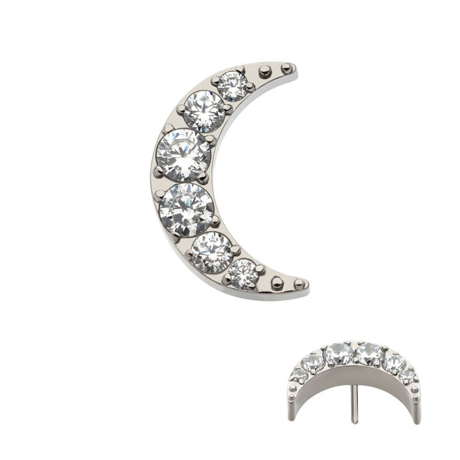 Invictus Titanium Threadless with Pave Set CZ Crescent Moon Top