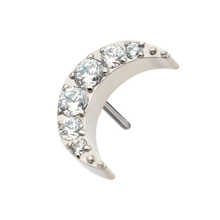 Invictus Titanium Threadless with Pave Set CZ Crescent Moon Top
