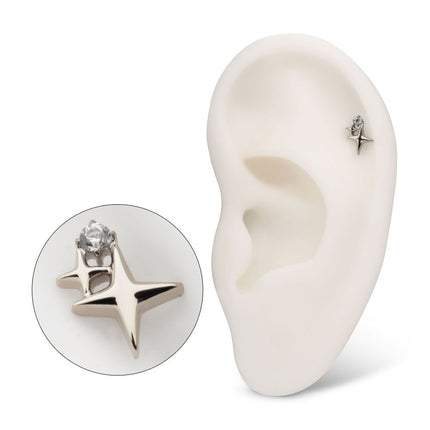 Invictus Titanium Threadless Double Celestial Star Top with Prong Set Gem
