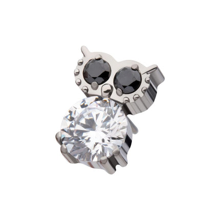 Invictus Titanium Threadless Prong Set Round Black & Clear CZ Owl Top