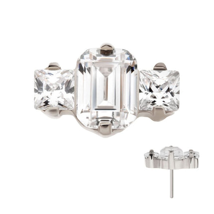 Invictus Titanium Threadless Prong Set Emerald Cut & Princess Gem 3-Cluster Top