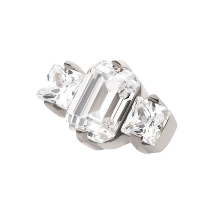 Invictus Titanium Threadless Prong Set Emerald Cut & Princess Gem 3-Cluster Top