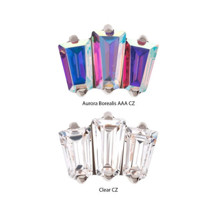 Invictus Titanium Threadless Prong Set Baguette CZ 3-Cluster Top
