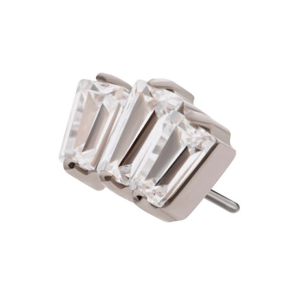 Invictus Titanium Threadless Prong Set Baguette CZ 3-Cluster Top