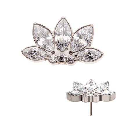 Invictus Titanium Threadless 5-Cluster Marquise Opalite/CZ with Round Clear CZ Fan Shape Top