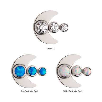 Invictus Titanium Threadless 3-Cluster Bezel Set Gem/Opal Crescent Moon Top