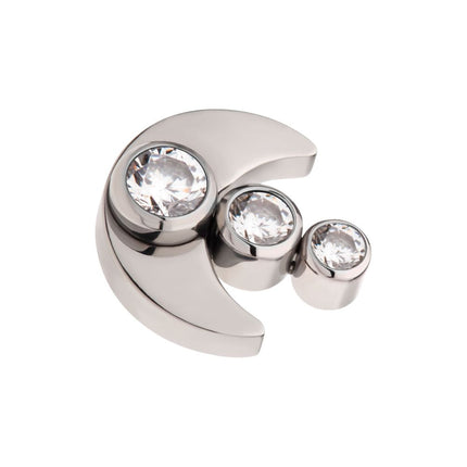 Invictus Titanium Threadless 3-Cluster Bezel Set Gem/Opal Crescent Moon Top
