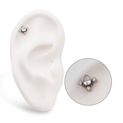 Invictus Titanium Threadless Beaded Bezel Set Teardrop & Round Gem Cluster Top