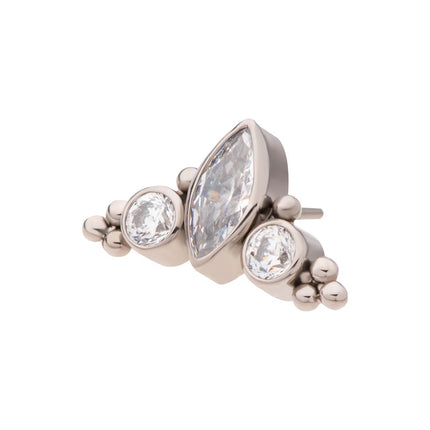 Invictus Titanium Threadless Beaded Bezel Set Marquise & Round Gem 3-Cluster Top