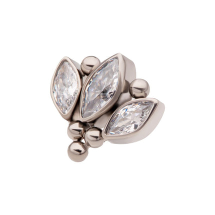 Invictus Titanium Threadless Beaded Bezel Set Marquise Gem 3-Cluster Top