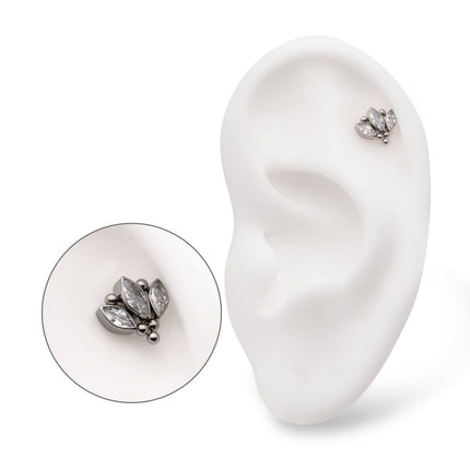 Invictus Titanium Threadless Beaded Bezel Set Marquise Gem 3-Cluster Top