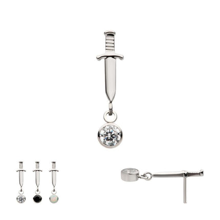Invictus Titanium Threadless Dangle Bezel Round Gem Dagger Top
