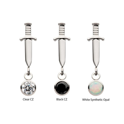Invictus Titanium Threadless Dangle Bezel Round Gem Dagger Top