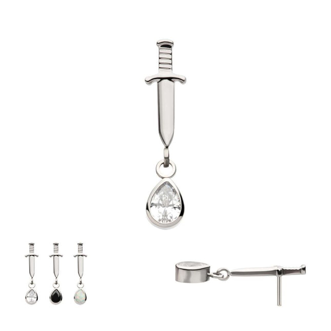 Invictus Titanium Threadless Dangle Bezel Teardrop Gem Dagger Top