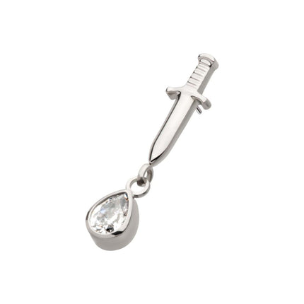 Invictus Titanium Threadless Dangle Bezel Teardrop Gem Dagger Top