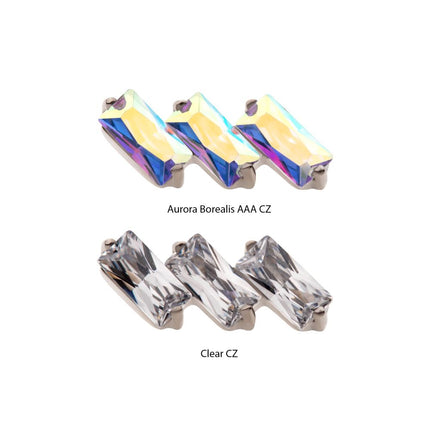Invictus Titanium Threadless Prong Set Baguette CZ Diagonal 3-Cluster Top