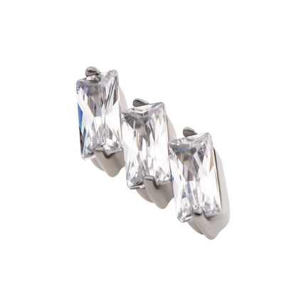 Invictus Titanium Threadless Prong Set Baguette CZ Diagonal 3-Cluster Top