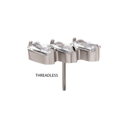 Invictus Titanium Threadless Prong Set Baguette CZ Diagonal 3-Cluster Top