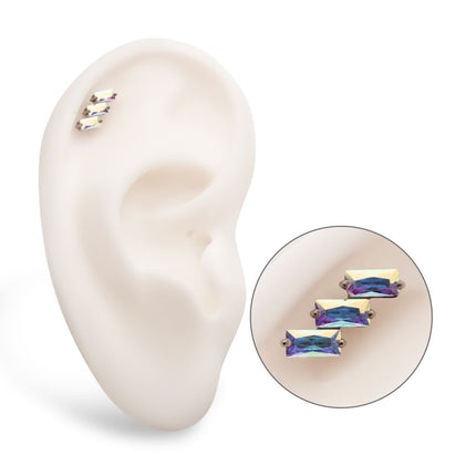 Invictus Titanium Threadless Prong Set Baguette CZ Diagonal 3-Cluster Top