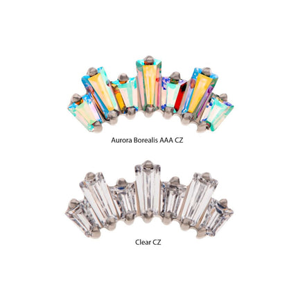 Invictus Titanium Threadless Prong Set Baguette CZ 7-Cluster Fan Shape Top