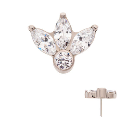 Invictus Titanium Threadless 3-Cluster Marquise Gem Fan Top with Bezel Round Gem